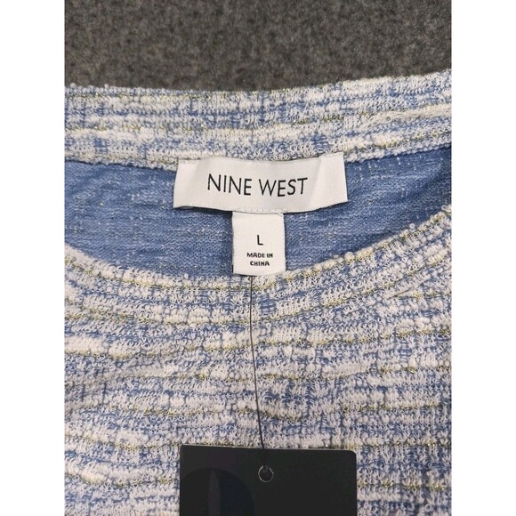 Nine West Textured Knit Sweater Sky/White Combo Size Large NWT - Picture 13 of 16